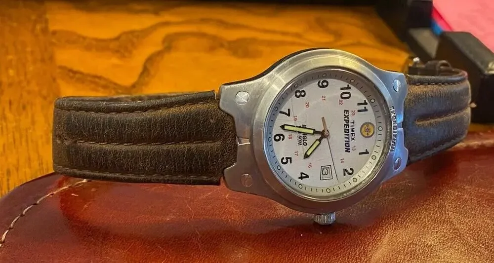 VTG Men's 40mm Silver Tone Timex Expedition Watch, Date, Indiglo, WR 50M